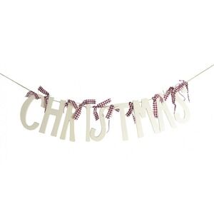 NEW CHRISTMAS Lettered Wood Banner Garland Gingham Ribbon Farmhouse